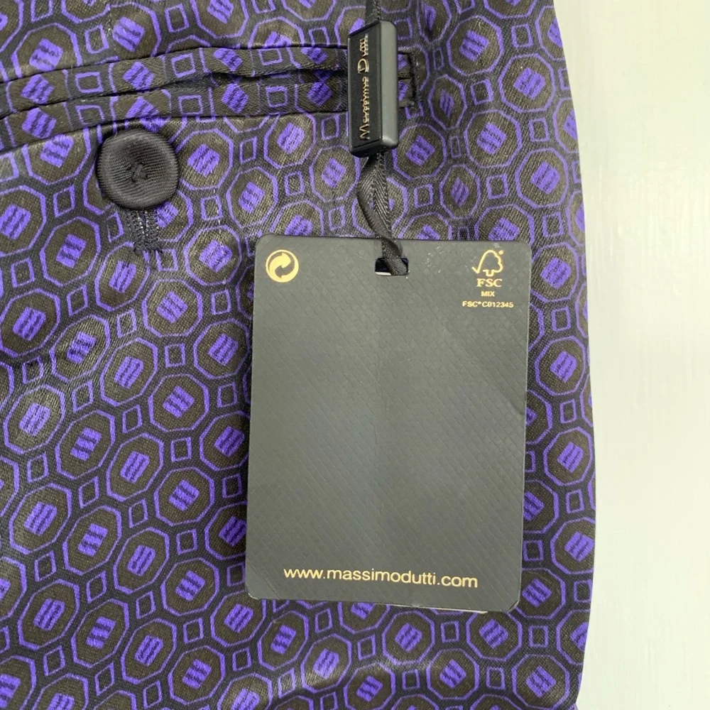 Massimo Dutti Purple Satin Trousers Geometric Pattern New Pants Size 6 - Picture 7 of 16